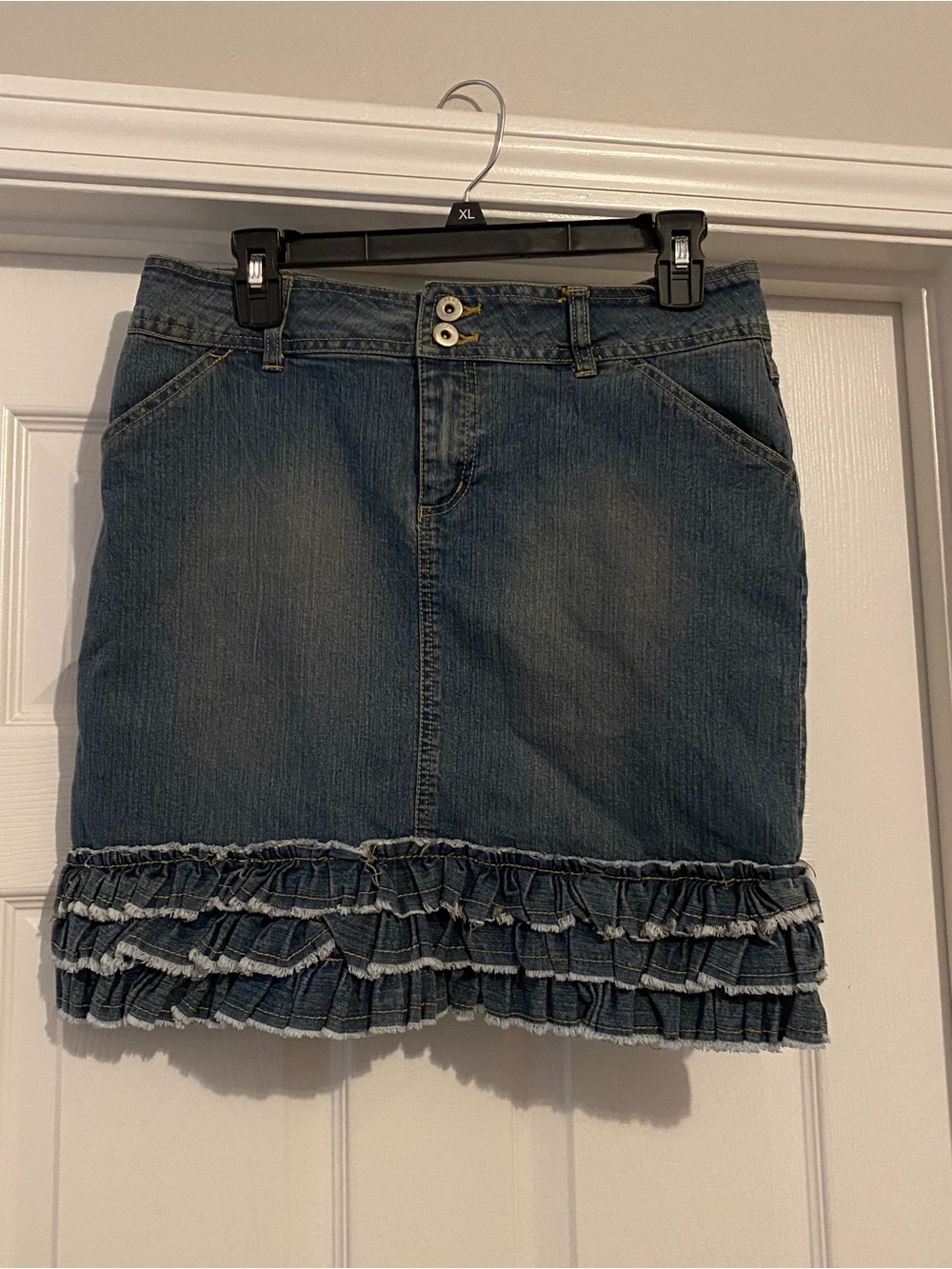 BeBop Dark Blue Denim Mini Skirt with Ruffle Hem